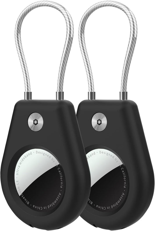 2-Pack Protect Case Compatible with Apple AirTag, Secure GPS Tracker Holder with Wire Cable Shockproof & Anti-Theif Suitable for Keychain, Keys, Luggage, Bags and Kids Luggage, Bags