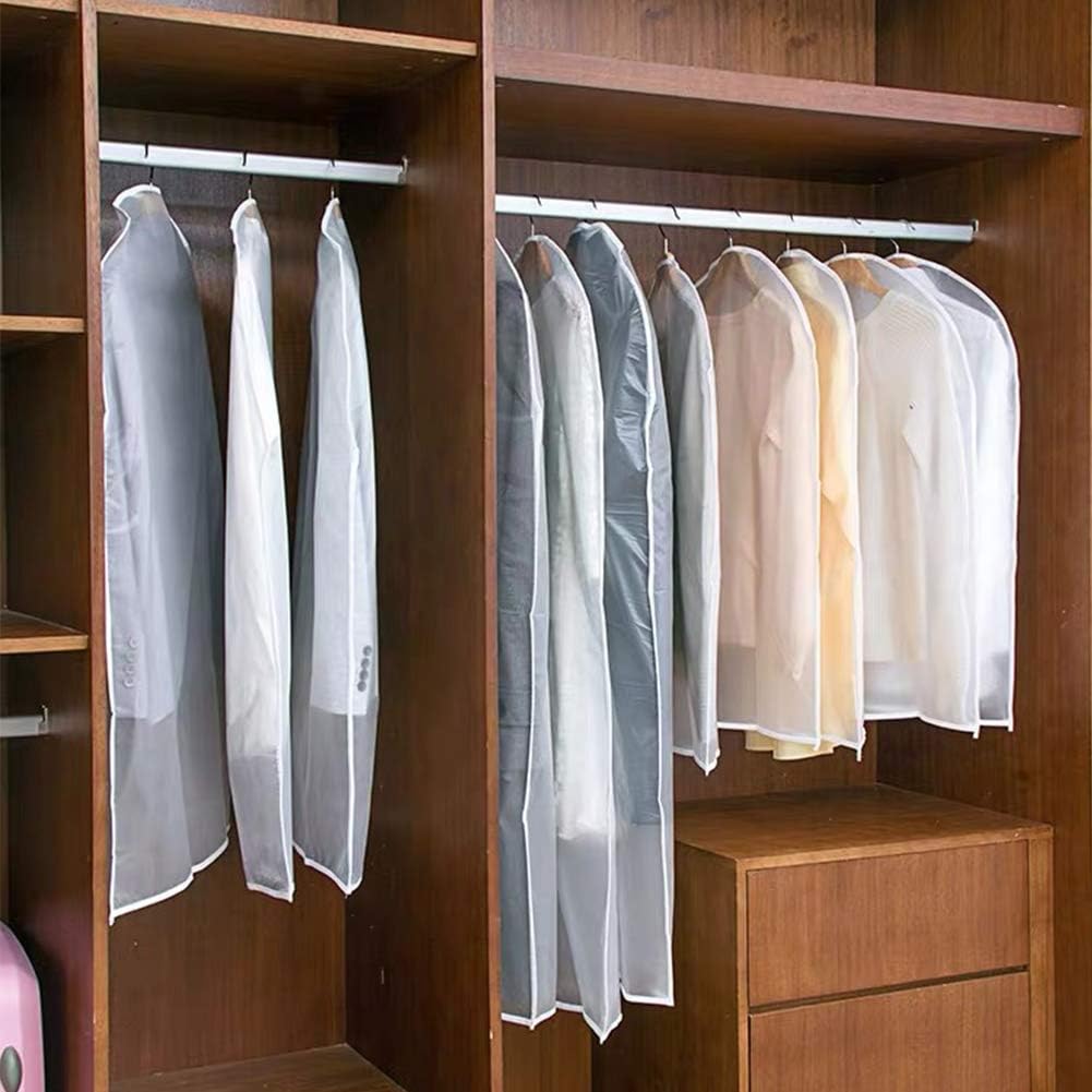 Garment Bags for Hanging Clothes (Set of 12) Suit Bags for Closet Storage, Plastic Waterproof Suit Cover Bag with Zipper for Coats, Jackets, Shirts 24'' x 40''