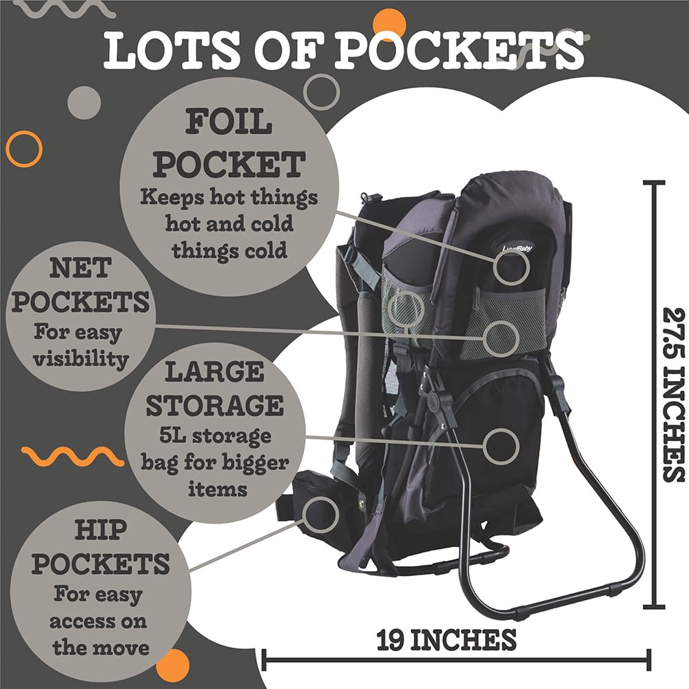 Hiking Baby Carrier Backpack - Comfortable Toddler/Baby Backpack Carrier System with Diaper Change Pad, Insulated Pocket + Rain and Sun Hood to Protect Your Child