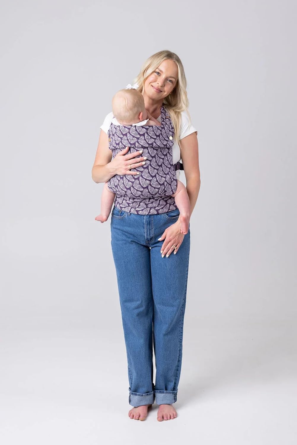 Mabē Monarch Ergonomic Baby Carrier – Premium Cotton Soft Structured Newborn to Toddler Carrier with Hip-Healthy Design, 3 Carry Positions (7-35lbs), Lightweight & Breathable, (Violet Wings)