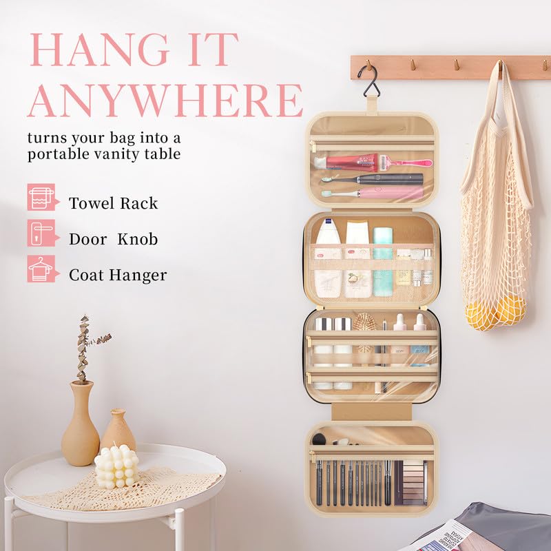 HOTOR Travel Toiletry Bag w/Hanging Hook - Spacious Toiletry Bag Essentials for Women & Men, Makeup Bag/Big Comparment, Waterproof for Travel Accessories, Medium, Rosewood-Pink