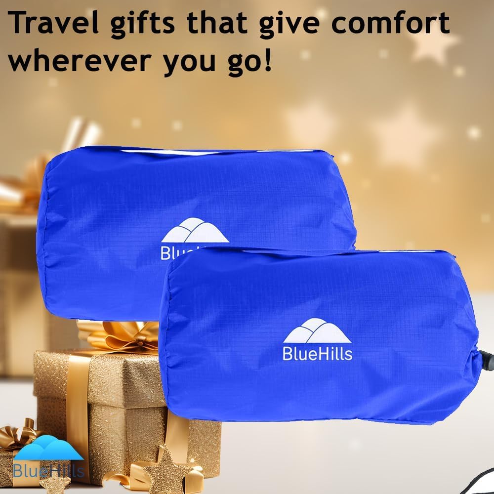 BlueHills Ultra Compact Travel Blanket 2 Pack Large Soft Cozy Portable Blanket Sheet with Carry Case and for Flight Airplane Car Layover Camping Hotel Blue C205-2PK-Royal