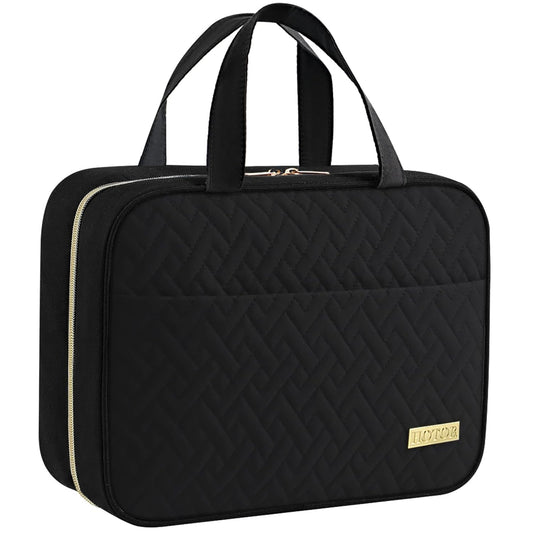 HOTOR Travel Toiletry Bag w/Hanging Hook - Spacious Toiletry Bag Essentials for Women & Men, Makeup Bag/Big Comparment, Waterproof for Travel Accessories, Large, Black