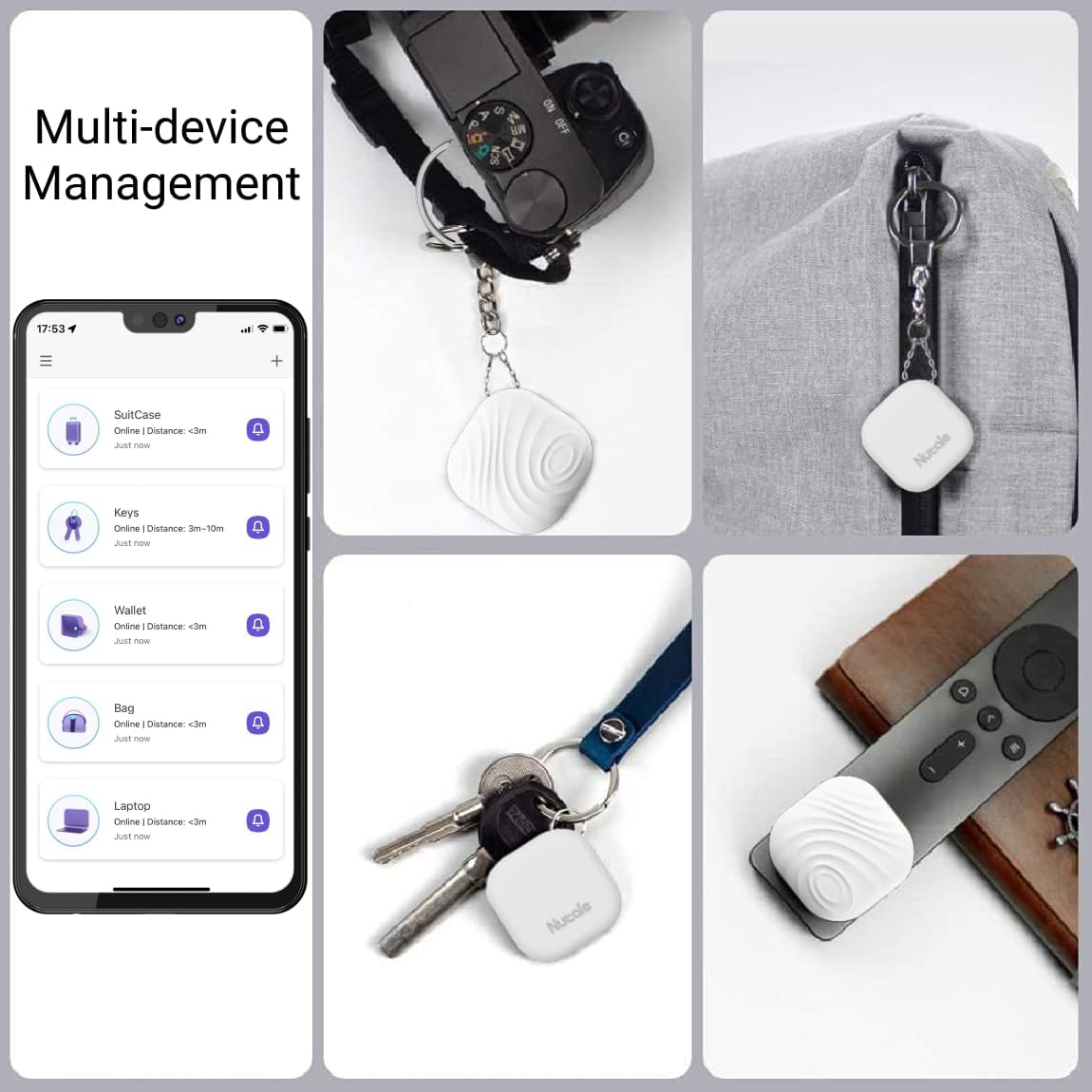 Key Finder, Bluetooth Tracker Item Locator with Key Chain for Keys Pet Wallets or Backpacks and Tablets, Batteries Include -White