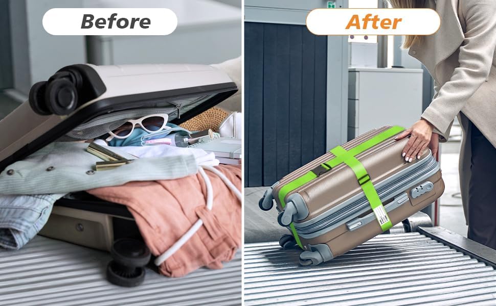 BILIONE Luggage Straps 88 inch Adjustable Suitcase Belt, Lockable Against Accidental Opening, Easy to Identify Travel Accessories, Add a Bag Connector(Versatile Black, 2)