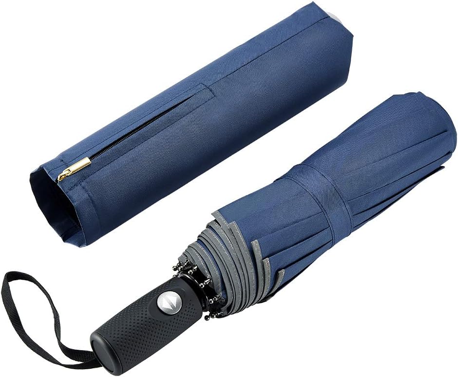 FDJASGY Windproof Travel Umbrella with Teflon Coating Auto Open Close Lightweight Sun&Rain Umbrella with 10 Rib Construction and Reflective Stripe Zipper Pouch