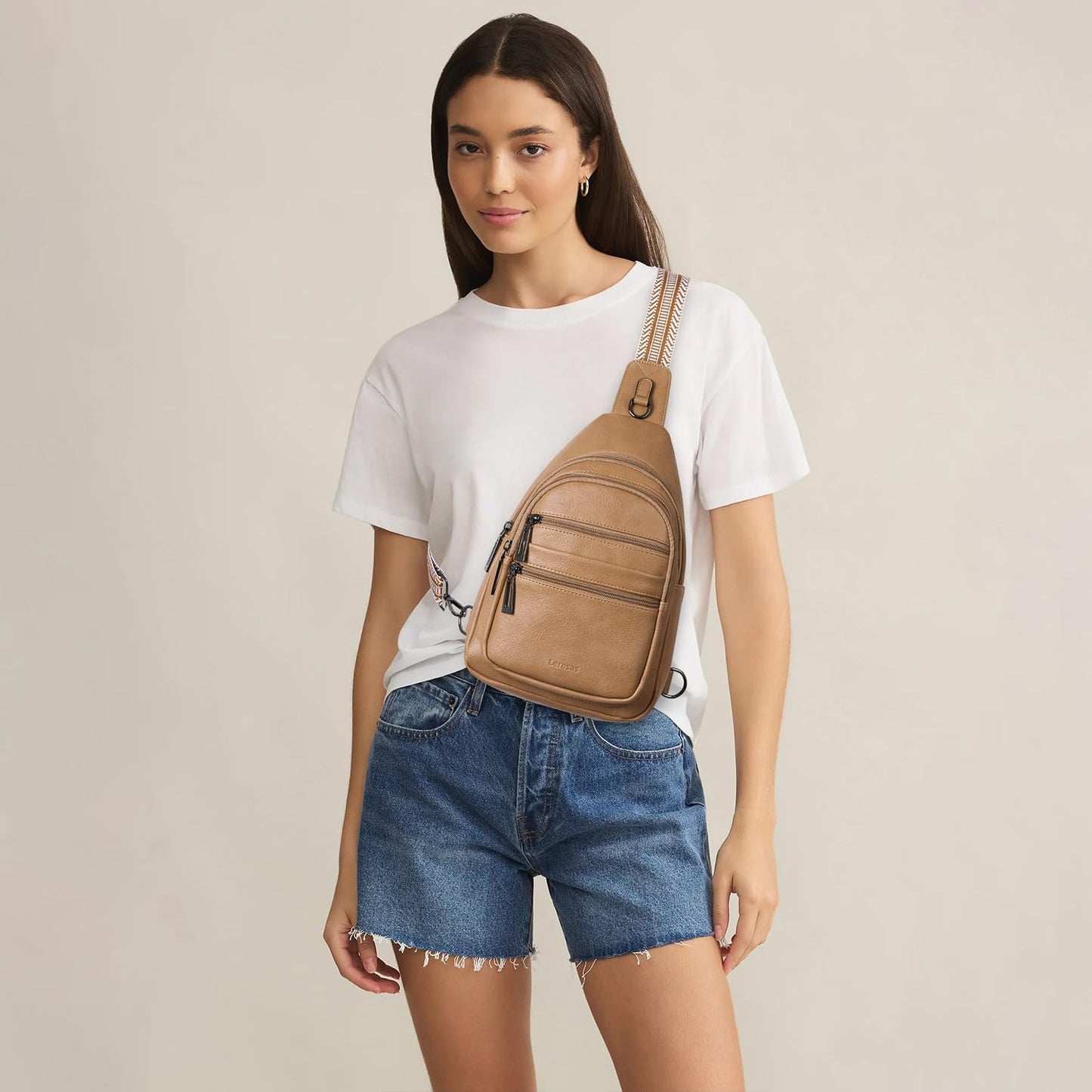 Sling Bag for Women Cross Body Purse Fanny Pack Sling Backpack Vegan Leather Shoulder Crossbody Bag Travel Tan