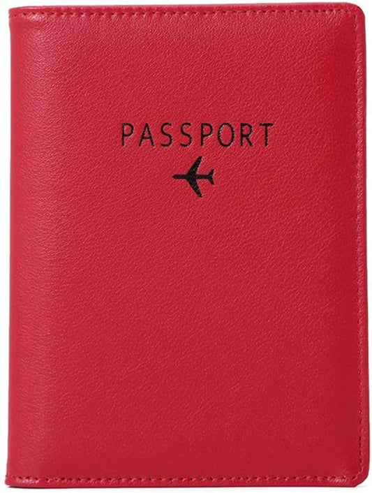 BAKUN Travel Wallet & Family Leather Passport Holder Cover RFID Blocking Travel Wallet, Leather Card Case, Travel Document Organizer Case(Red)
