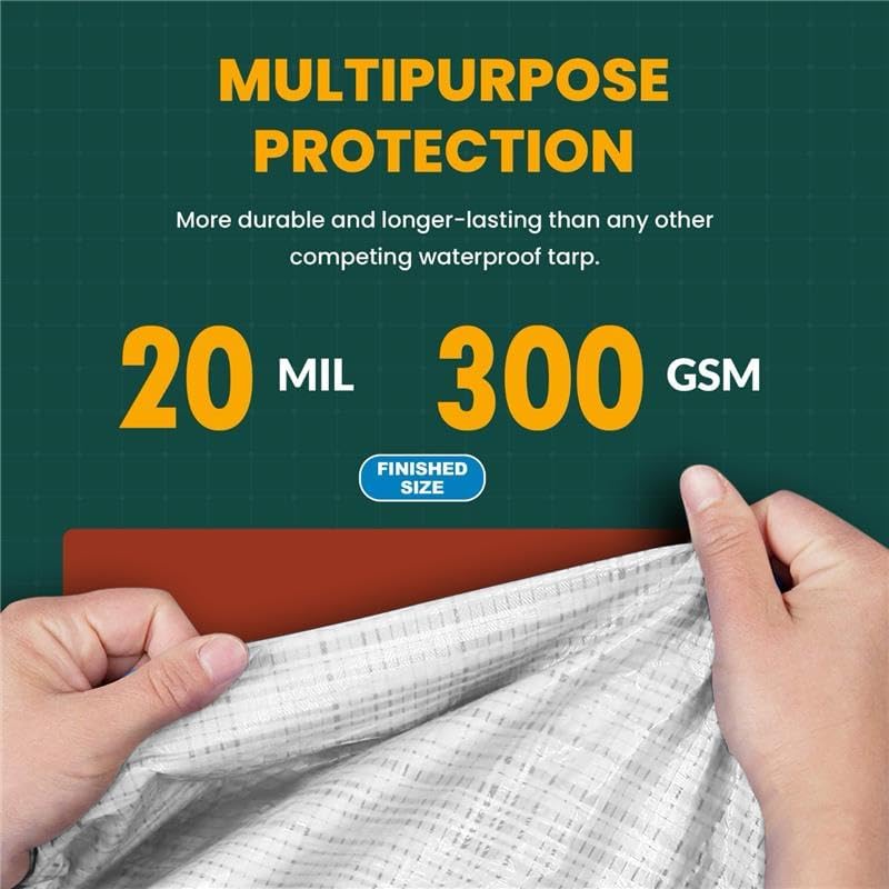 Large Waterproof Tarp - Heavy Duty 20 Mil Thick Poly Tarpaulin Ideal for Canopy Tents, Boats, RV or Pool Covers - Multipurpose Protective Tarps with Grommets for Indoor, Outdoor Use | 12' x 20' 2 Pack