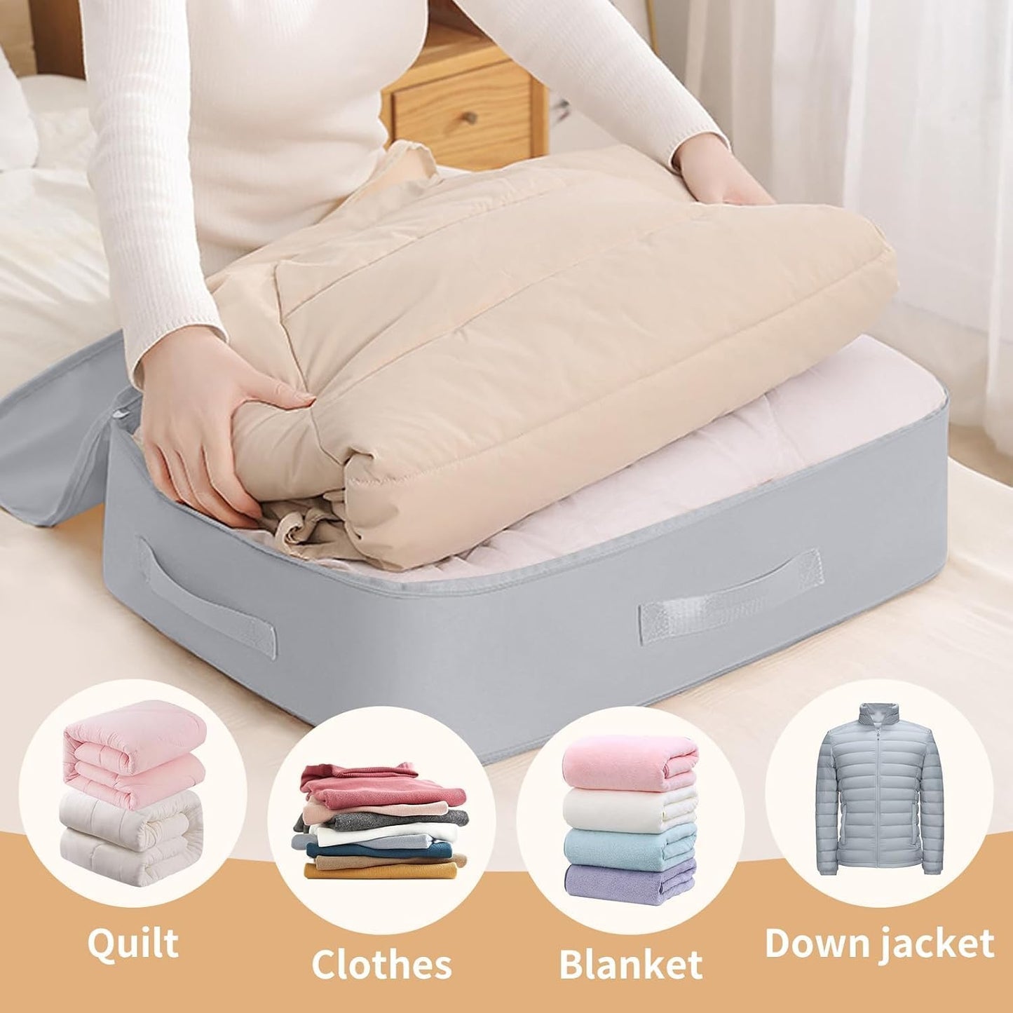 Ultra Space Saving Self Compression Organizer, 2025 New Large Capacity Storage Bag, Thick Satin Fabric Heavy Duty Bags for Comforters Blankets Bedding Duvet (Gray, Large, 21x17x12in)