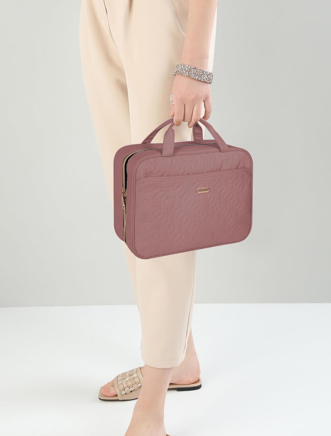 Brown Toiletry Bag, Makeup Organizer, Travel Bag For Women Mens Toiletries, Waterproof with Hanging Hook, Large Capacity