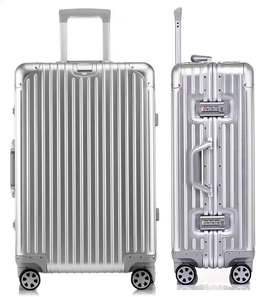 28 Inch All Aluminum Checked in Luggage with Wheels, Hard Shell Zipperless Suitcase with TSA Locks, Large Travel Luggage, Silver