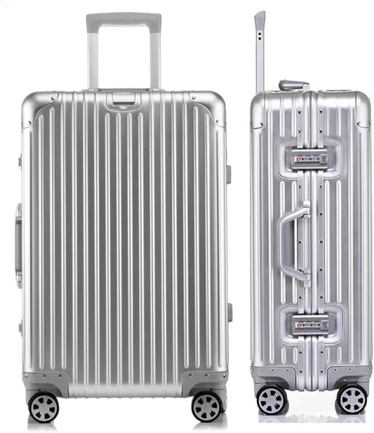 28 Inch All Aluminum Checked in Luggage with Wheels, Hard Shell Zipperless Suitcase with TSA Locks, Large Travel Luggage, Silver