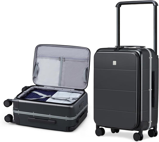 Hanke Top Opening 24 Inch Luggage with Spinner Wheels, Aluminum Frame All-PC Hard Shell Medium Suitcase, Zipperless Trunk Wide Handle Luggage, TSA Checked-Medium(Jet Black, 69L)