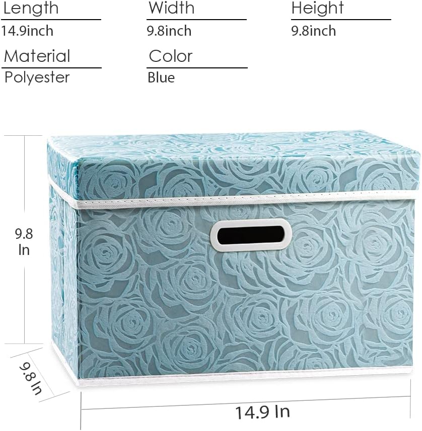 PRANDOM Stackable Storage Cubes with Lids [5-Pack] Fabric Decorative Storage Box Bins Organizer Containers Baskets with Cover Handles Divider for Bedroom Closet Living Room Blue 14.9x9.8x9.8 Inch