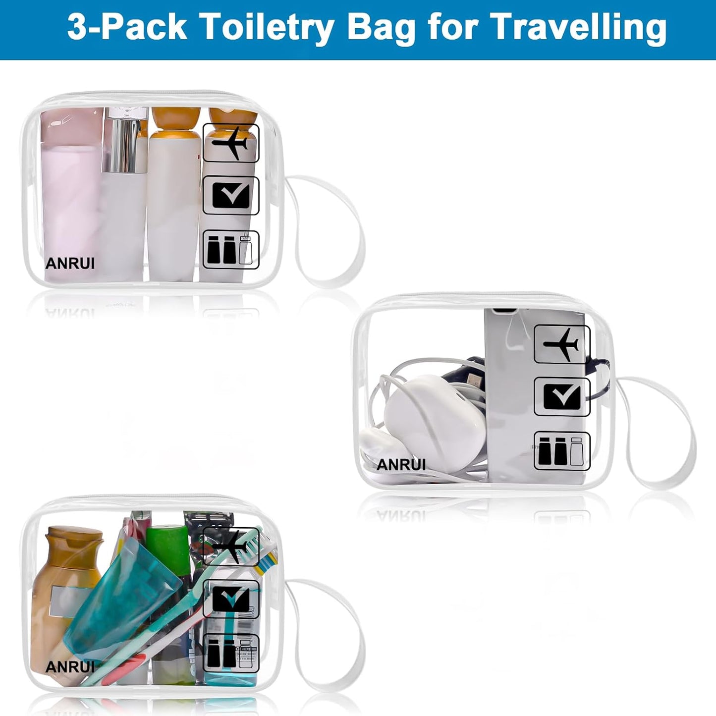 ANRUI Makeup Bags Clear Cosmetic Bag for Women Small Makeup Pouch for Girls/Kids Travel Toiletries Organizer Bags Waterproof Travel Liquids Storage Bags