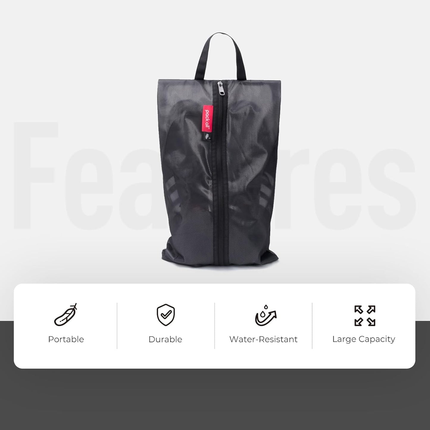 pack all Plus-Sized Shoe Bag for Travel, Water-Resistant Shoe Pouch for Gym, Odor-Resistant Soccer Cleats Bag for Sport (Black, 2-Pack)