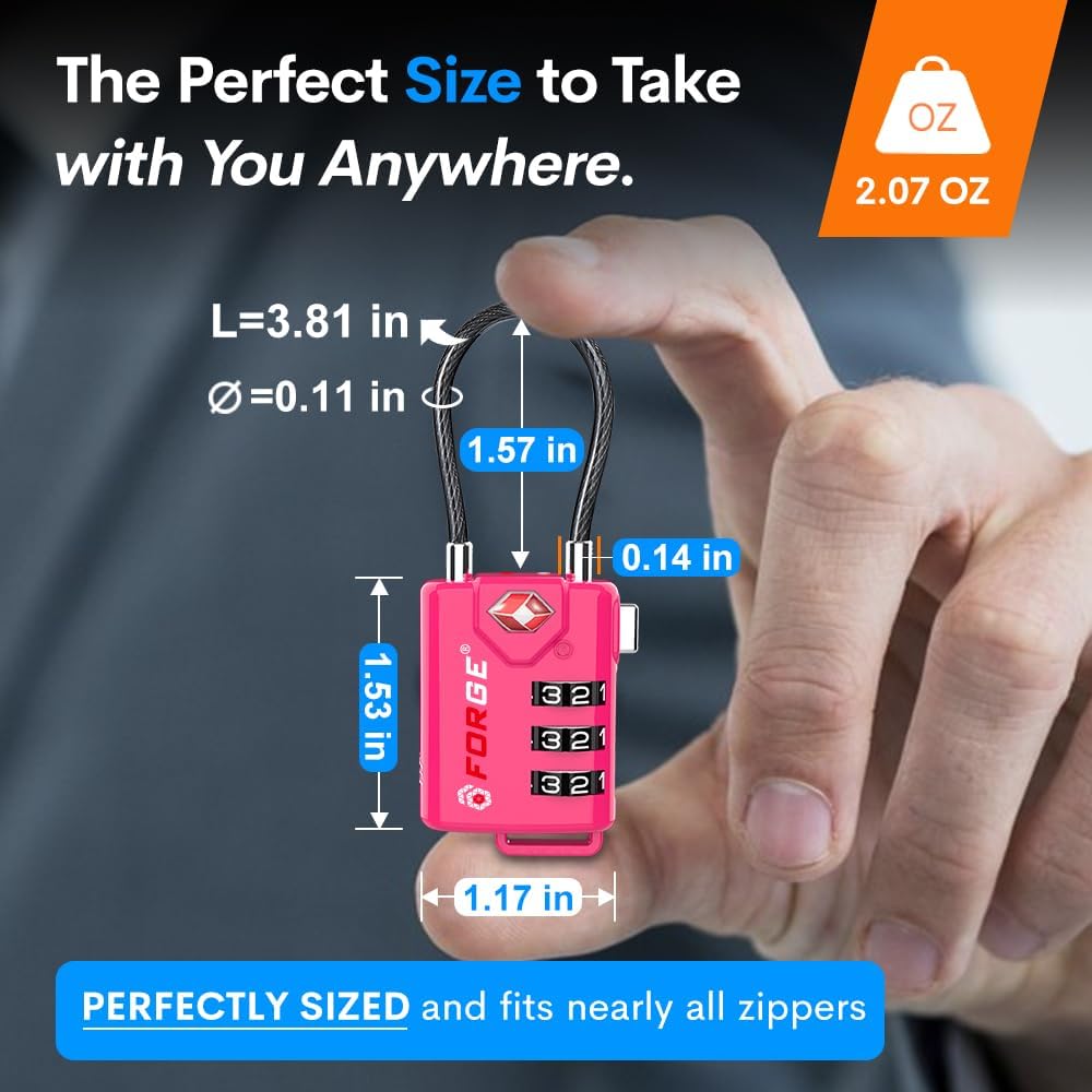 TSA Approved Cable Luggage Locks, Re-settable Combination with Alloy Body