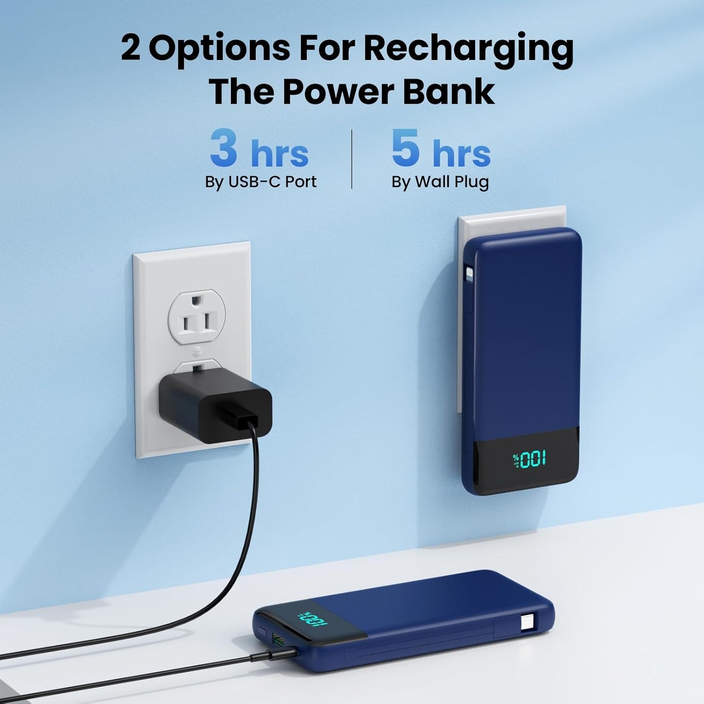 Portable Charger for iPhone with Built in Cables and Wall Plug,Upgraded 13800mAh Fast Charging USB C Power Bank,4 Outputs Travel Essential Battery Pack Compatible with iPhone 15/14/13/12,Samsung-Blue