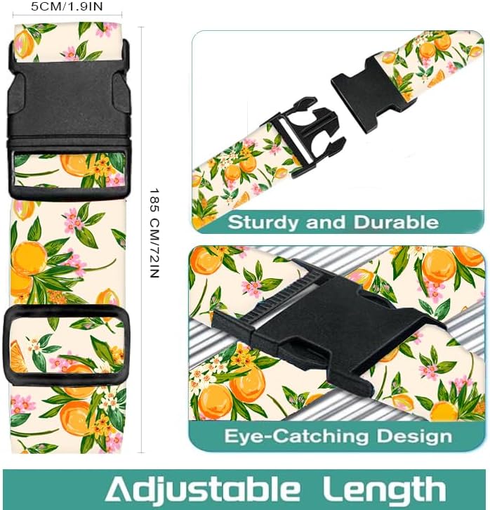 Luggage Straps for Suitcases Travel Belt Accessories, Cute Suitcase Strap, Adjustable Luggage Belt Strap, Heavy Duty with Quick-Release Buckle Luggage Strap Cute Orange