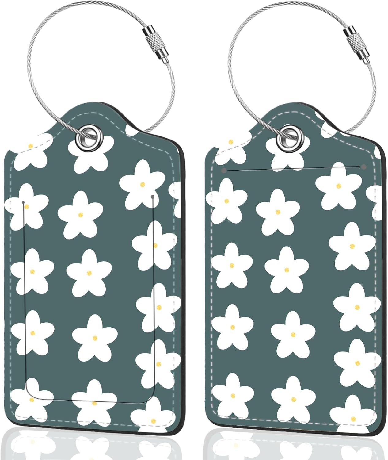 2Pack Luggage Tags for Suitcases, Cute Unique Pu Leather Cruise Luggage Tag with Privacy Cover ID Label Address Card and Metal Ring Suitable for Women Men Kids Travel Bag Little White Flower