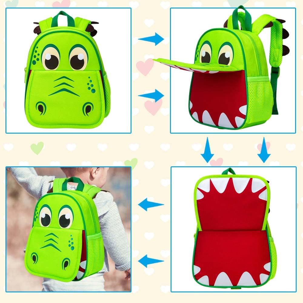 AGSDON Toddler Backpack Leash, 9.5" Safety Harness Dinosaur Bag - Removable Tether