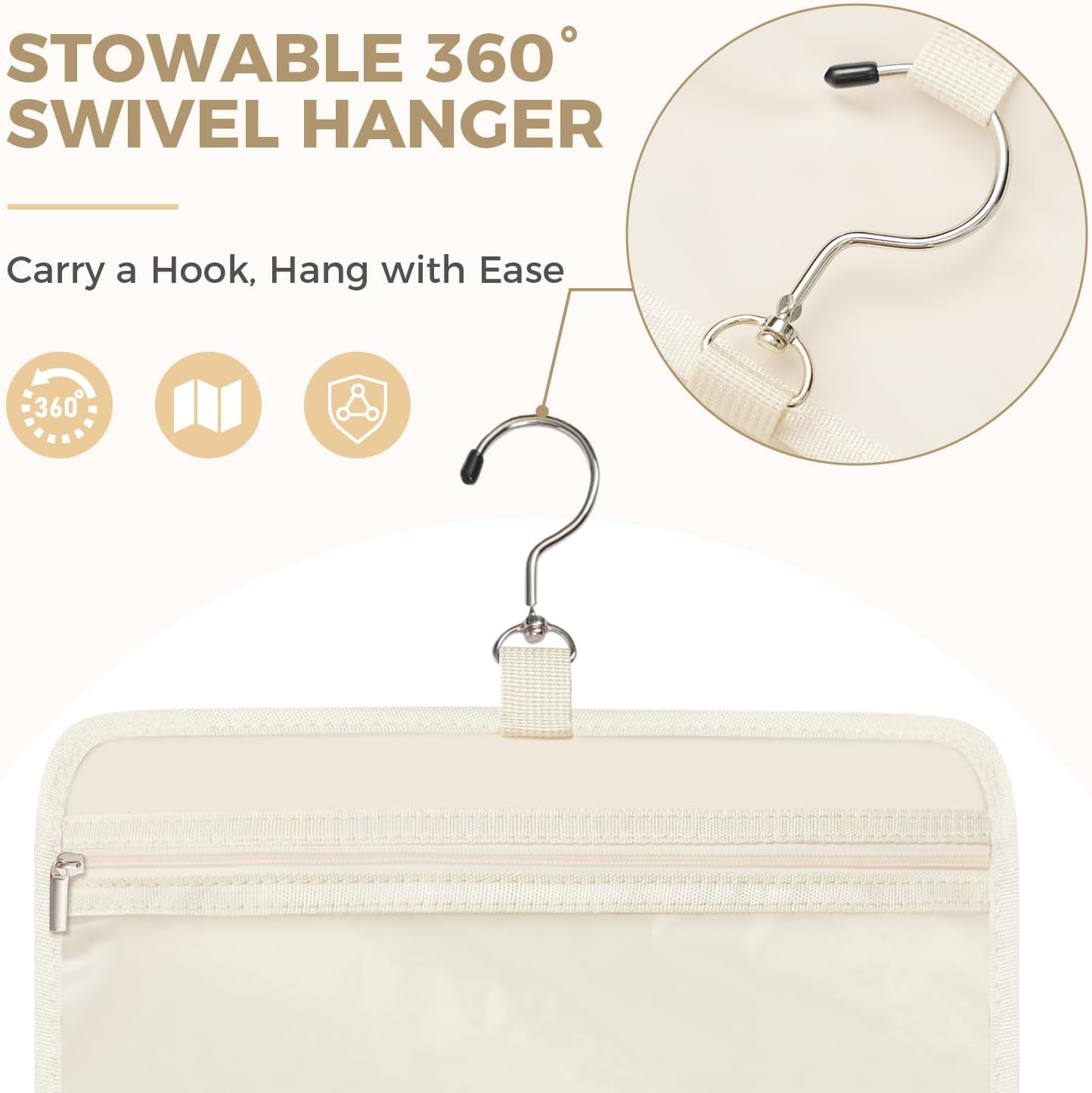 Toiletry Bag For women,Portable Hanging Organizer,4 Leakproof Compartment for full-sized Conditioner, Brushes Set, Makeup Accessories,Visible and easy to access.M-beige