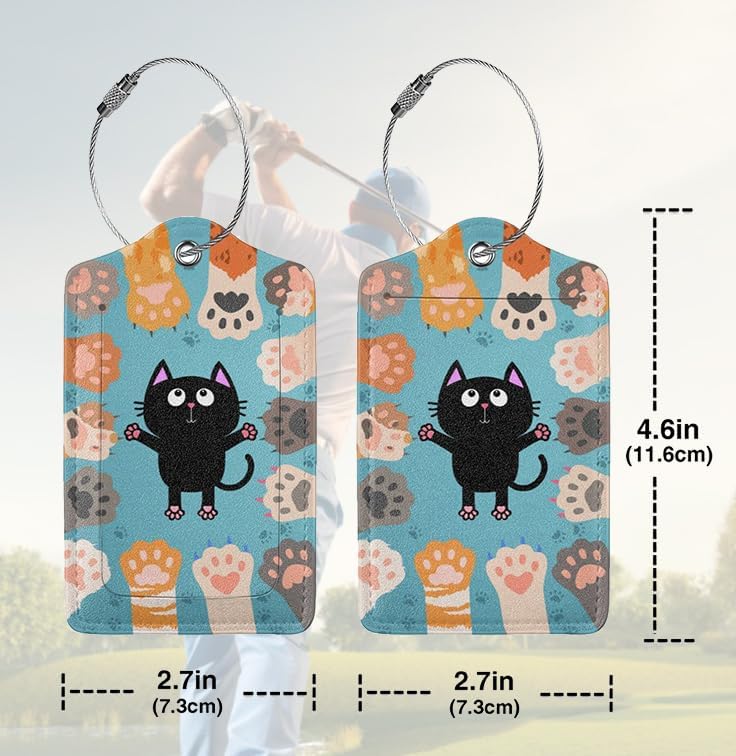 2 Pack Luggage Tags for suitcases Cute Cat Luggage Tag, Leather Stainless Steel Loop Label Tag for Men Women Travel Bag Suitcase(cat Claws)