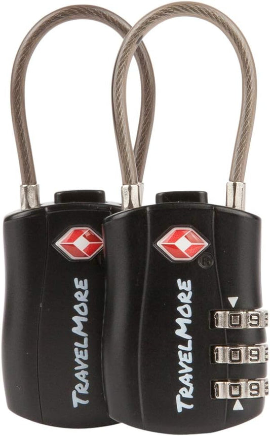 2 Pack TSA Approved Travel Combination Cable Luggage Locks for Suitcases & Backpacks - Black