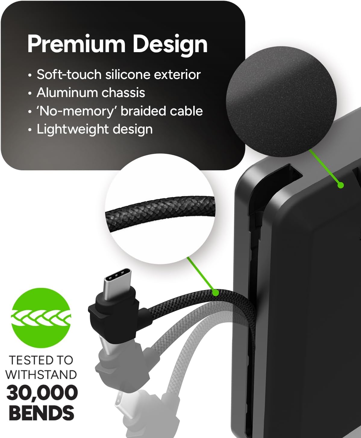 Mophie Powerstation Plus Ultra 10,000mAh Power Bank - Integrated USB-C and Lightning Cables and Foldable Wall Prongs – Fast Charging for Smartphones, Tablets, and More