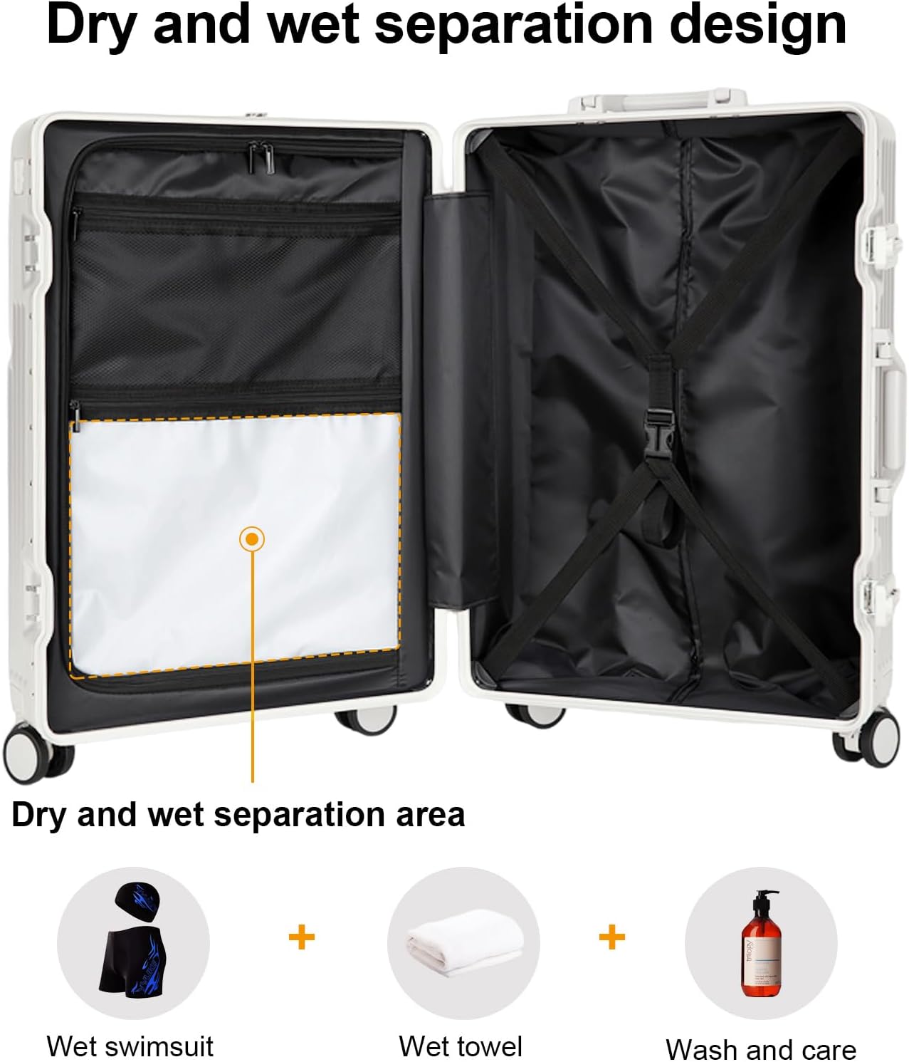 2-Piece Hardshell Zipperless Luggage Set, 20/26" Aluminum Frame Hardshell Spinner Luggage, Airline Approved Carry-On Luggage, TSA Lock, 360° Quiet Wheels With Cup Holder (White)