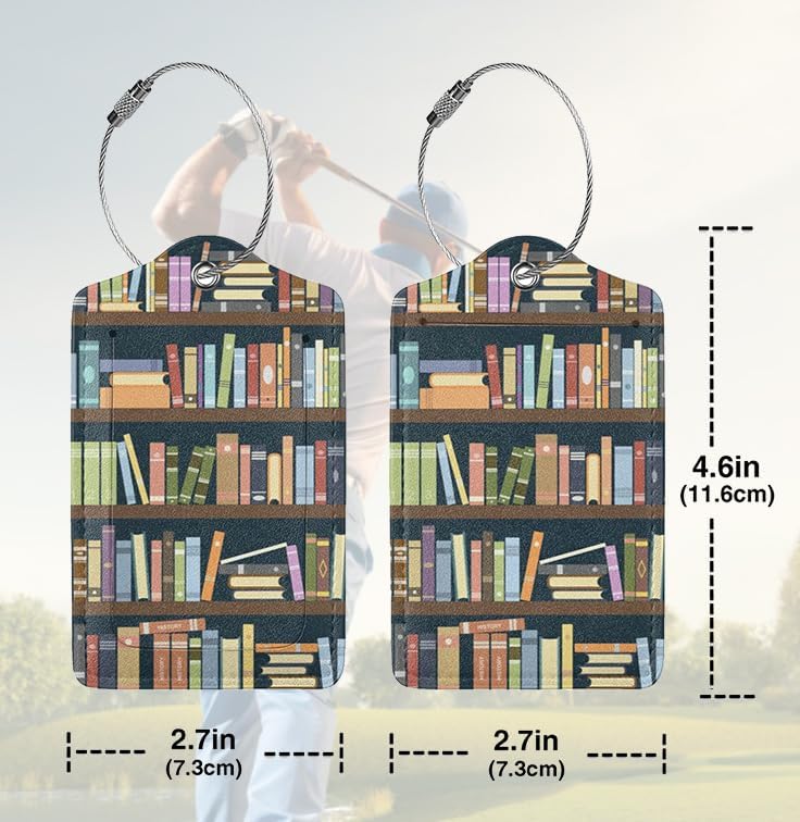 2 Pack Luggage Tags for suitcases Cute Book Luggage Tag, Leather Stainless Steel Loop Label Tag for Men Women Travel Bag Suitcase(Book)