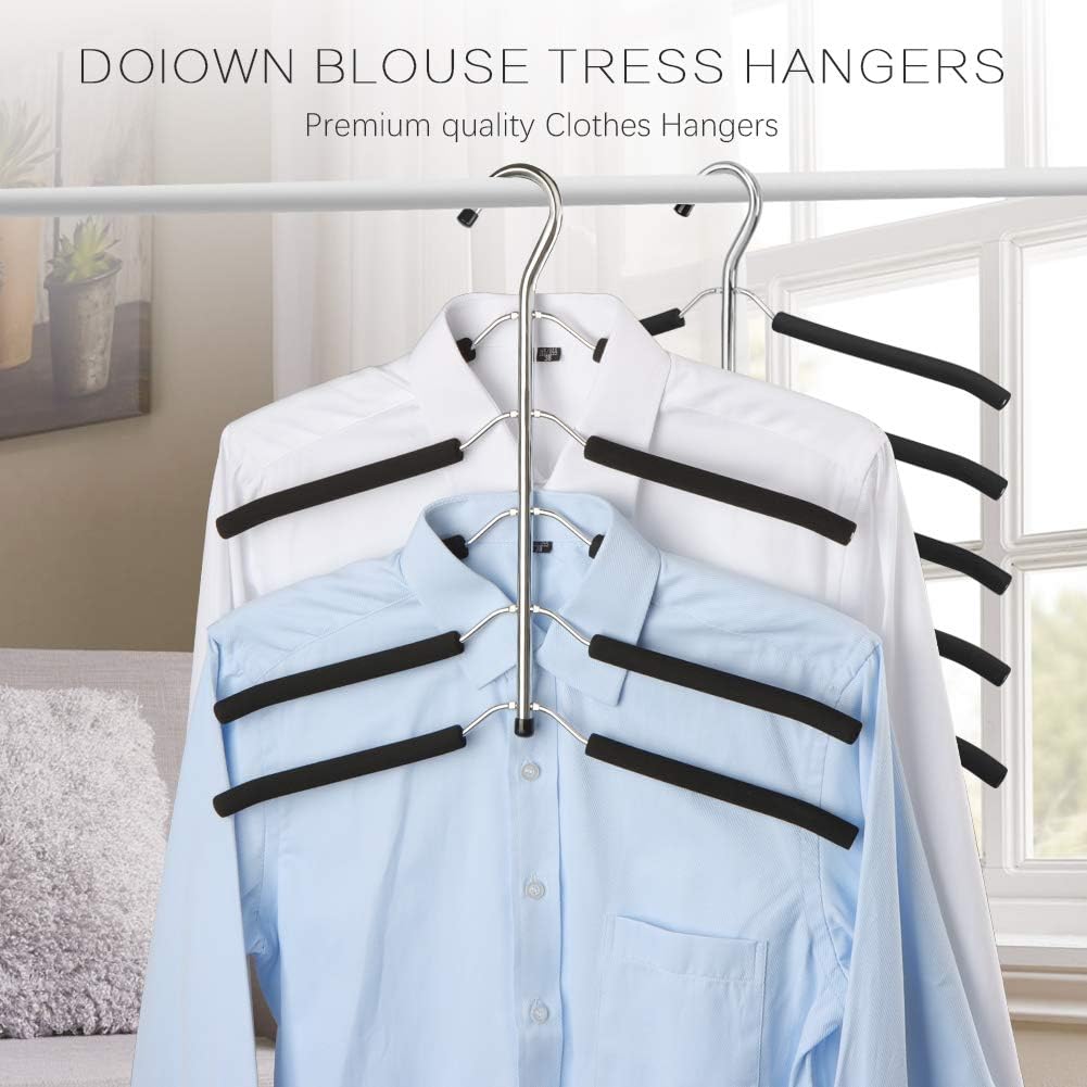 DOIOWN Blouse & Shirt Hangers - Non Slip Space Saving Stainless Steel Closet Organizer (2 Pack)