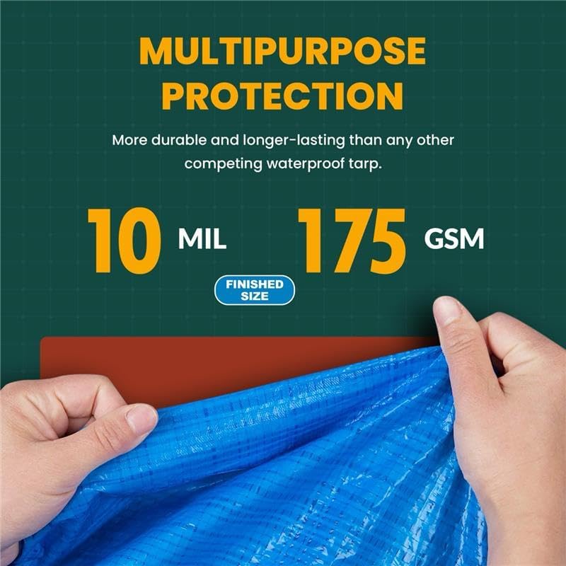 Large Waterproof Tarp - Heavy Duty 10 Mil Thick Poly Tarpaulin Ideal for Canopy Tents, Boats, RV or Pool Covers - Multipurpose Protective Tarps with Grommets for Indoor and Outdoor Use | 40' x 50'