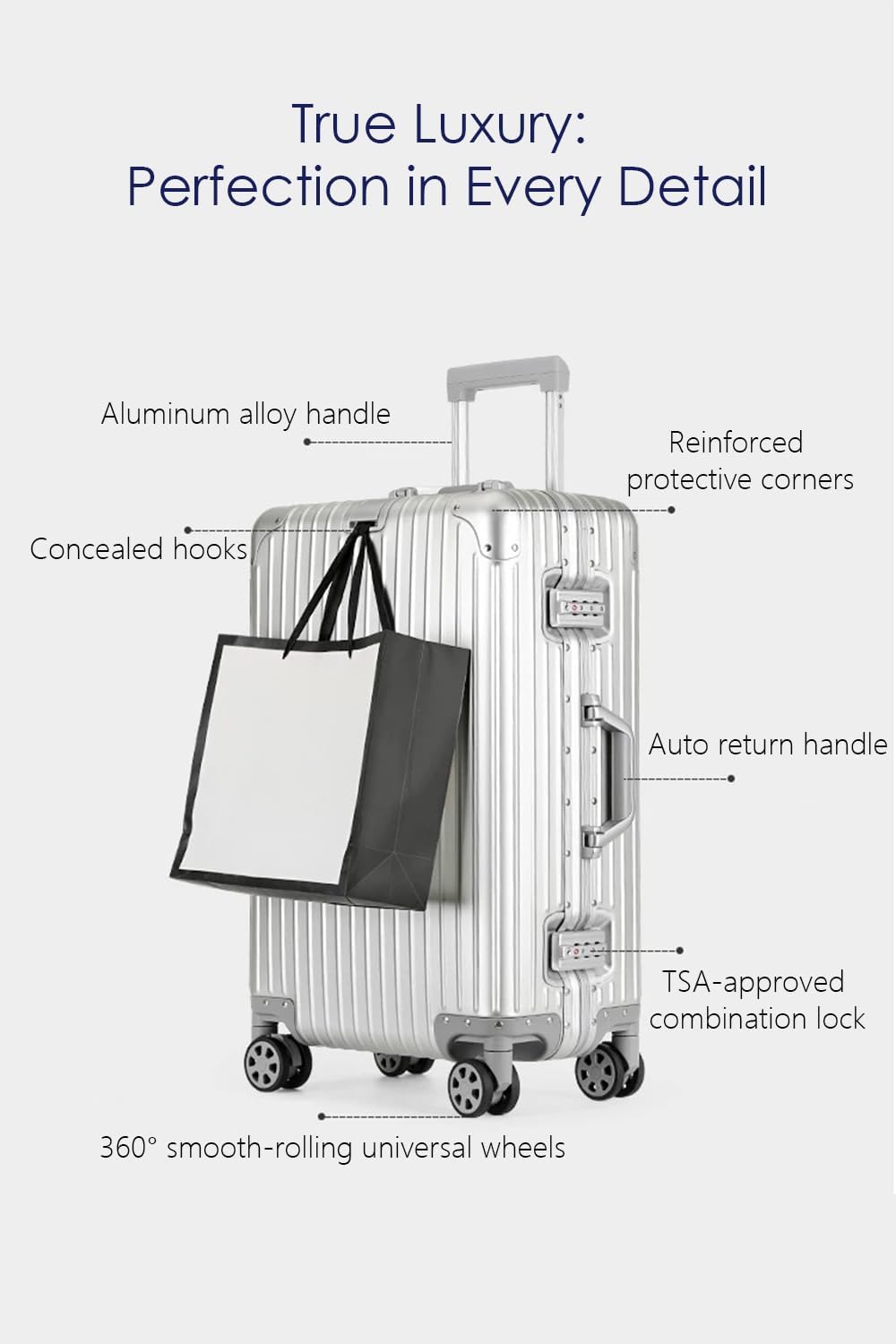 HotWay 28 Inch All Aluminum Checked in Luggage with Wheels, Hard Shell Zipperless Suitcase with TSA Locks, Large Travel Luggage, Gold