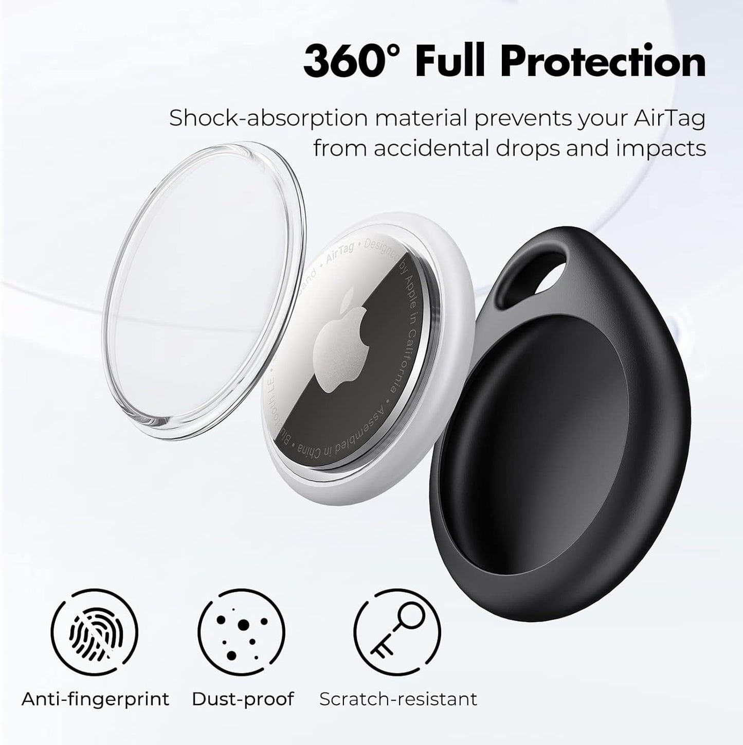 UNBREAKcable Holder for Apple AirTag with Strap- 4 Pack [Fit Tightly Design] [Easy to Install] [Hold Air Tag Securely] Waterproof TPU Shell Protective Case with Nylon Keychain Strap(Black&Blue)