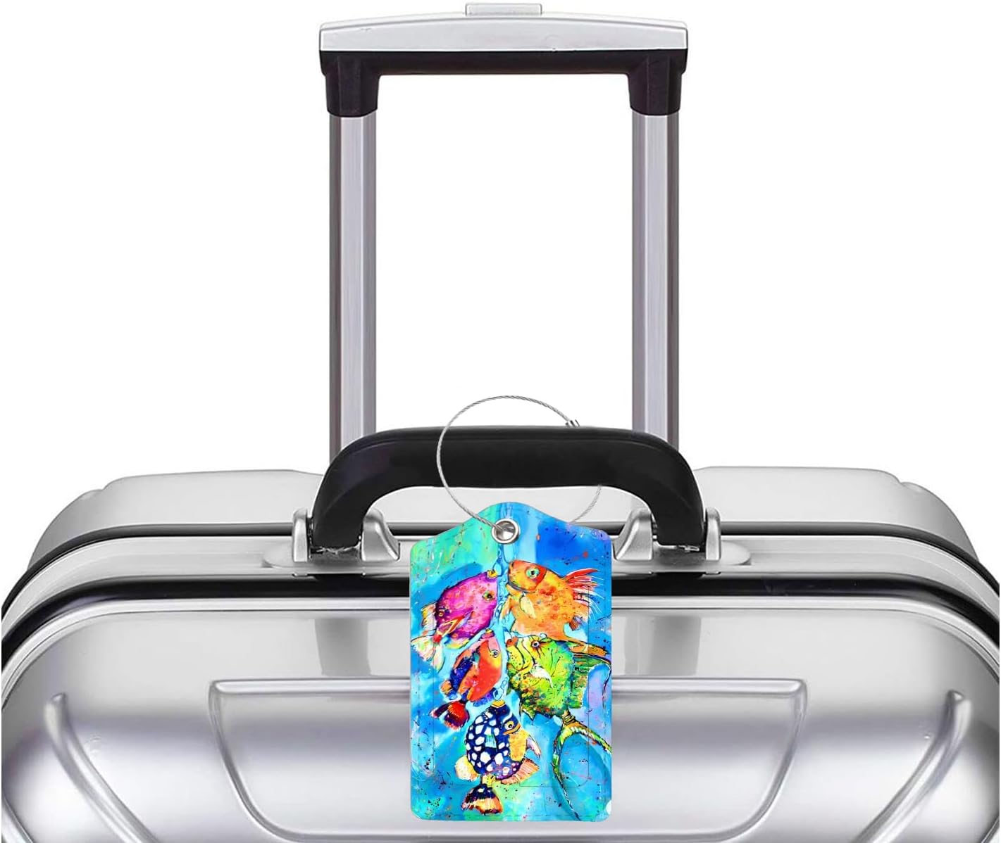 2 Pack Luggage Tag for Suitcase, Cute Unique Leather Bag Tags Identifiers Privacy Cover ID Label with Durable Steel Loop for Women Men Kids Girls Travel，Fish