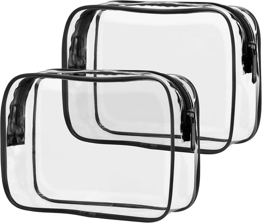PACKISM Clear Makeup Bags - 2 Pack Quart Size Travel Bag TSA Approved Travel for Toiletries, Cosmetic Bags Carry on Clear Toiletry, Black Large