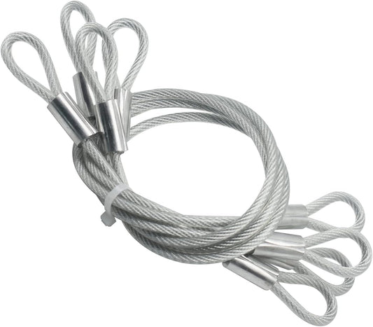 4 pcs 20 inch (50cm) 5mm Thickness Vinyl Cover Coated Galvanized Steel Wire Cable with Loops Security Lanyard Rope Tether Lock, Clear