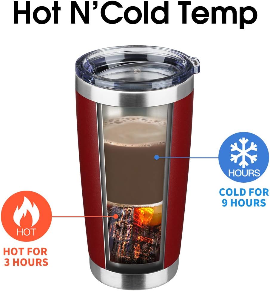 20oz Tumbler Bulk Stainless Steel Vacuum Insulated Tumblers with Lid Double Wall Travel Mug, Durable Powder Coated Coffee Cup, Suitable for Ice Drinks and Hot Beverage (Red 6pack)