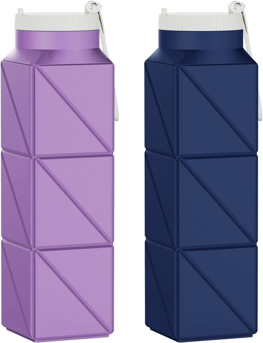2pcs 610ml Collapsible Water Bottles Upgrade Foldable Water Bottle BPA Free Reusable Lightweight LeakProof Silicone Water Bottles 20.6oz for Travel Gym Hiking Office Camping Sport