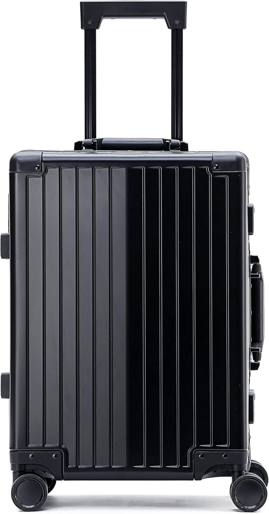 YYW Aluminum Carry-On Luggage Airline Approved Lightweight Suitcase with TSA Lock and Silent Wheels, Hardshell Spinner Business Travel (Black, 24in)