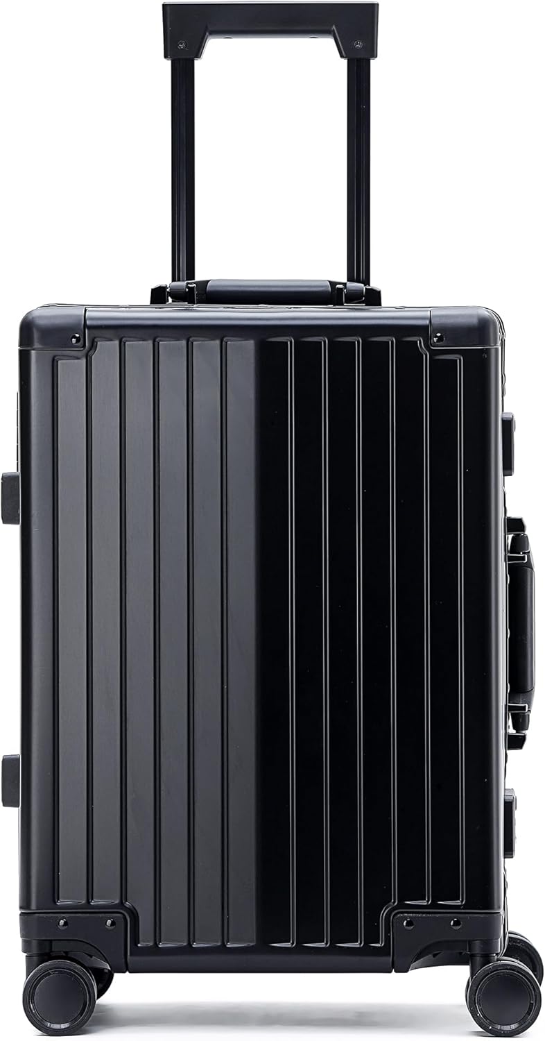 YYW Aluminum Carry-On Luggage Airline Approved Lightweight Suitcase with TSA Lock and Silent Wheels, Hardshell Spinner Business Travel (Black, 20in)