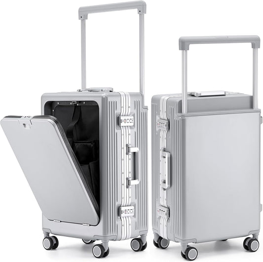 feilario 20" Aluminium Frame Hardside PC Carry on Luggage - Wide Handle Double Spinner Wheels Suitcase with TSA lock