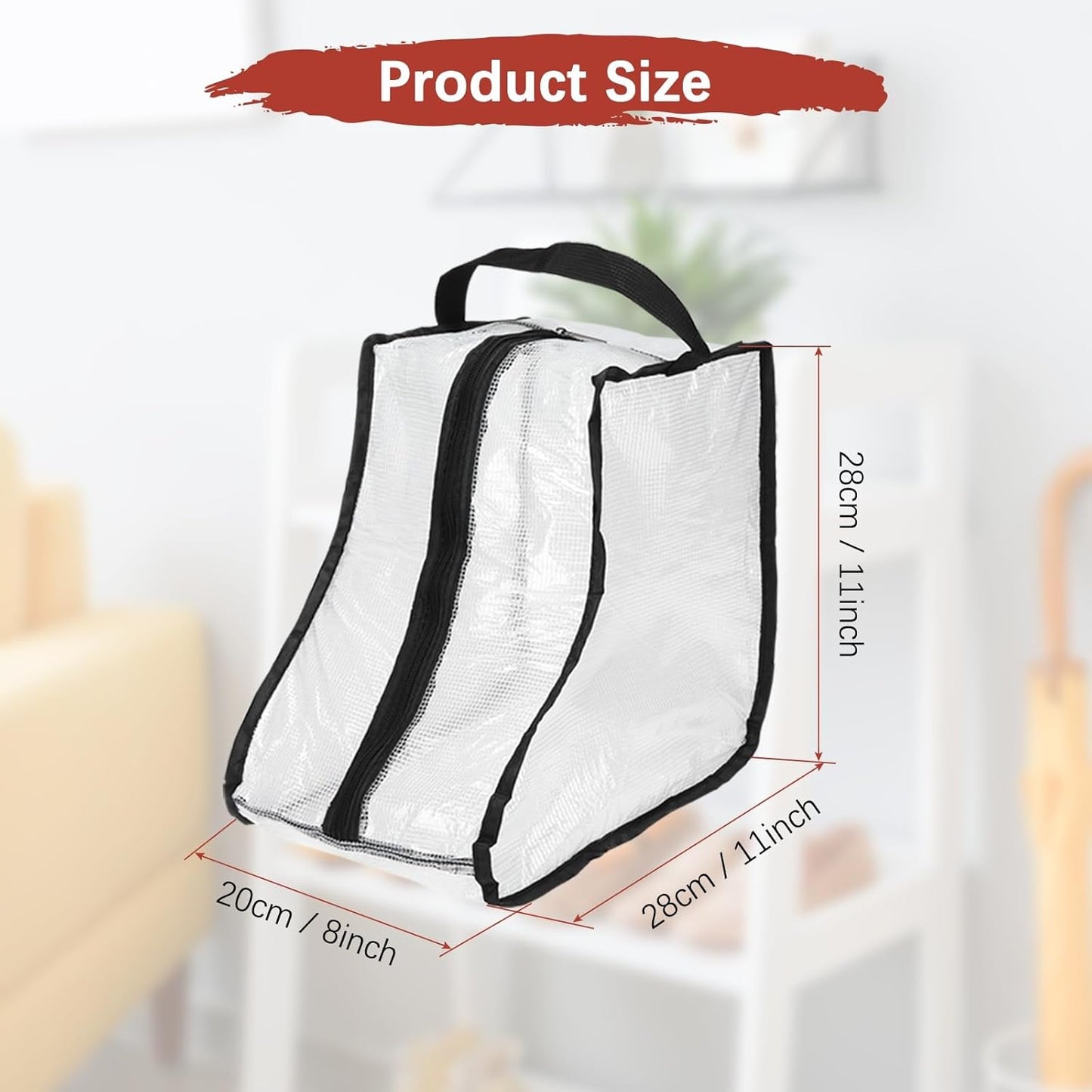 Boot Storage Bags [2PCS] - Plastic Short Boot Carry Bags Clear Shoe Bags with Handle for Travel & Daily Use - [Black] Waterproof & DustProof Boot Bags for Cowboy Boots