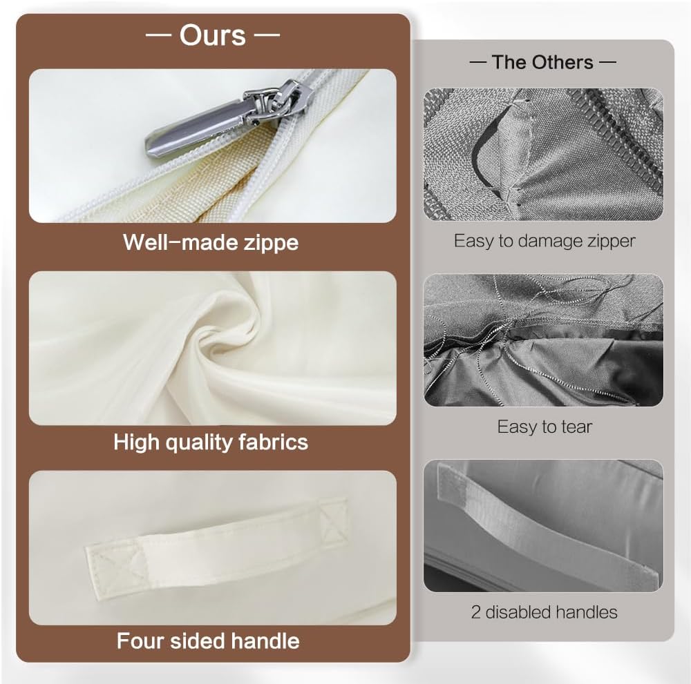 Ultra Space Saving Self Compression Storage Bags with Zipper, (Beige) -Compression Organize for Bedding, Comforter Storage Bag for Blankets Duvet Quilts Pillows