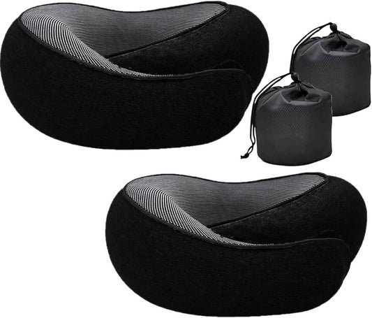 RURING Travel Pillows for Airplanes, Travel Neck Pillow Travel Pillow, Neck Pillow Airplane Memory Foam 360 Degree Support Stowable Pillows for Airplanes Offices and Cars 2PCS (Black)