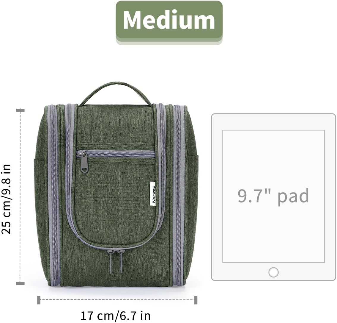 Narwey Small Hanging Travel Toiletry Bag Cosmetic Make up Organizer for Women and Men (Medium, Army Green)
