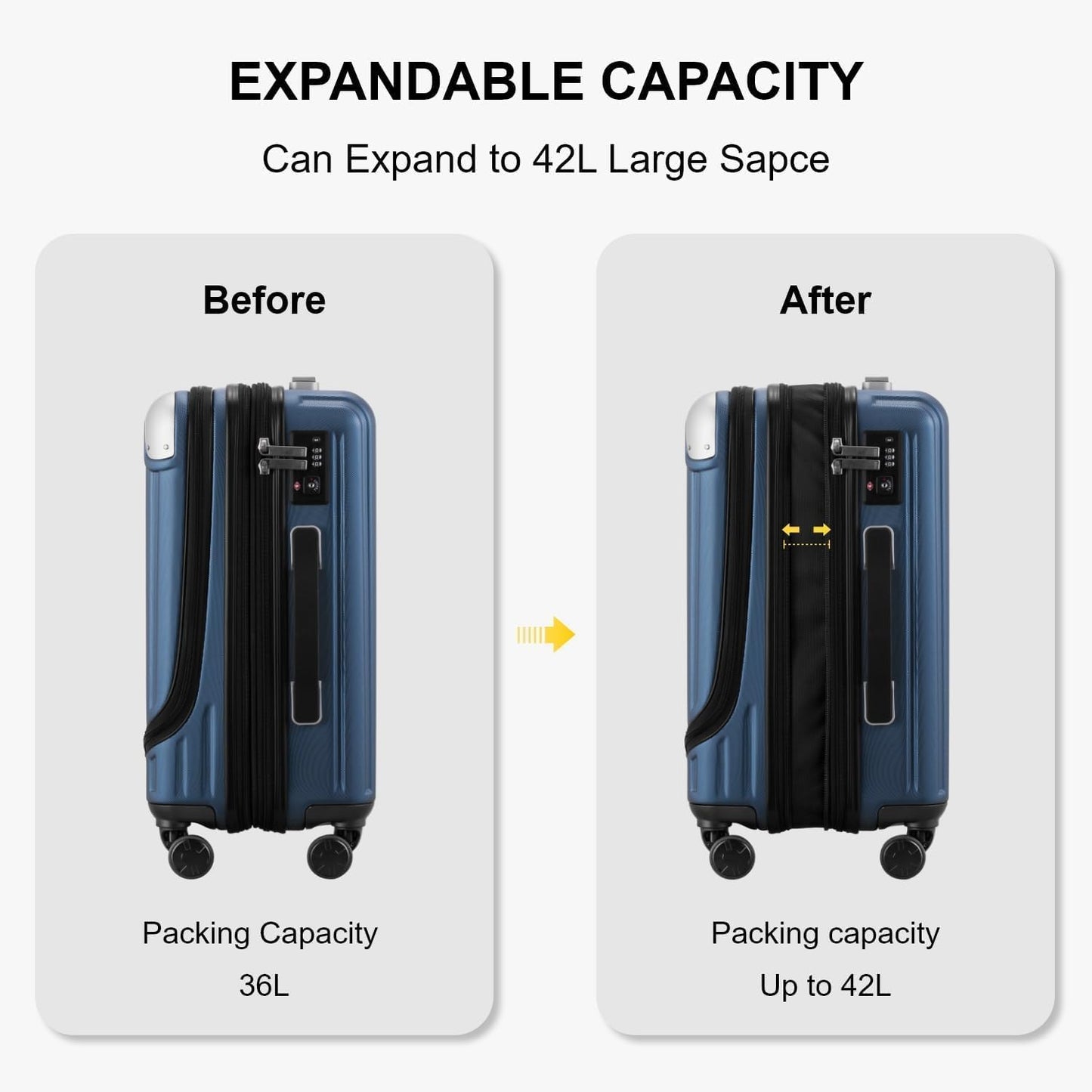 LEVEL8 Grace Carry On Luggage Airline Approved, 20 Inch Expandable Hardside Carry On Suitcase With Wheels, Abs+Pc Small Luggage with Tsa Lock, Blue, 20-Inch