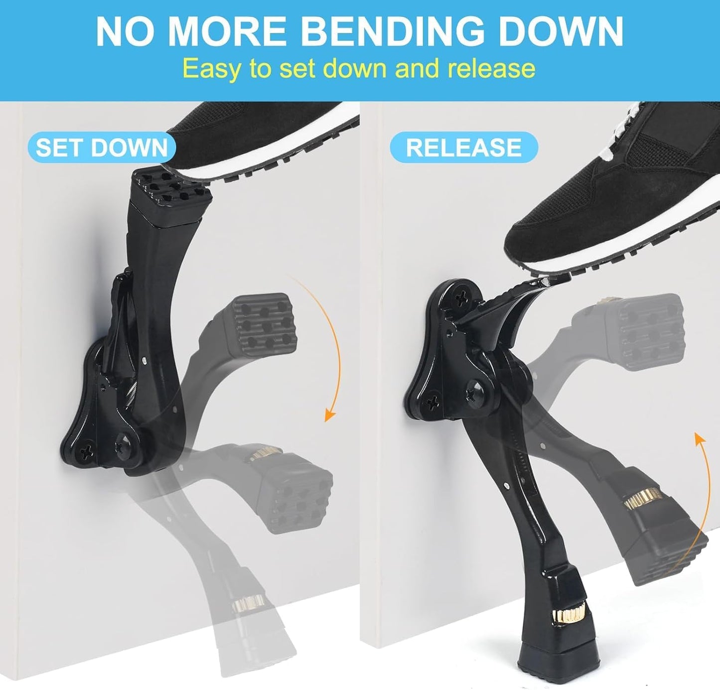 3 Packs Heavy Duty Kickdown Door Stopper, One Touch Adjustable Kickdown Door Stop for Heavy Doors, 4 in Metal Door Kickstand with Rubber Tip & Wall Protectors for Wide Doors- Black